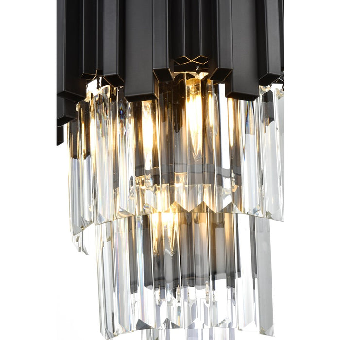 Elegant Lighting Willow 3 Light 12" Wall Sconce, Black/Clear