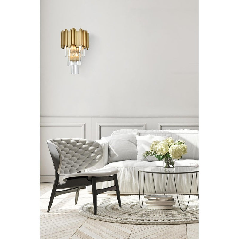 Elegant Lighting Willow 3 Light 12" Wall Sconce, Satin Gold/Clear