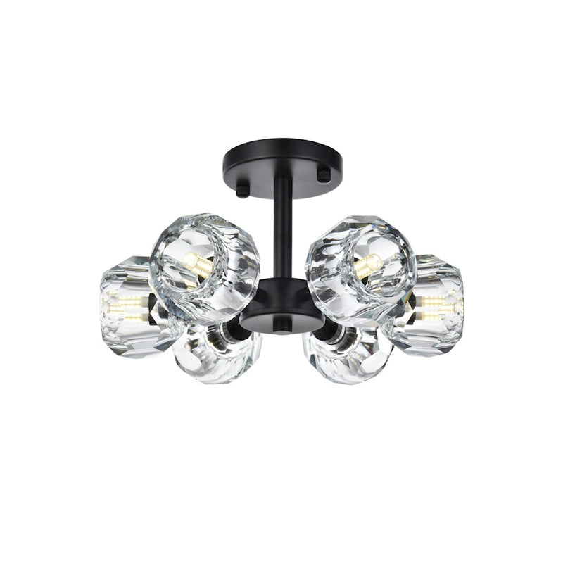 Elegant Lighting Eren 6 Light 14" Flush Mount, Black/Clear