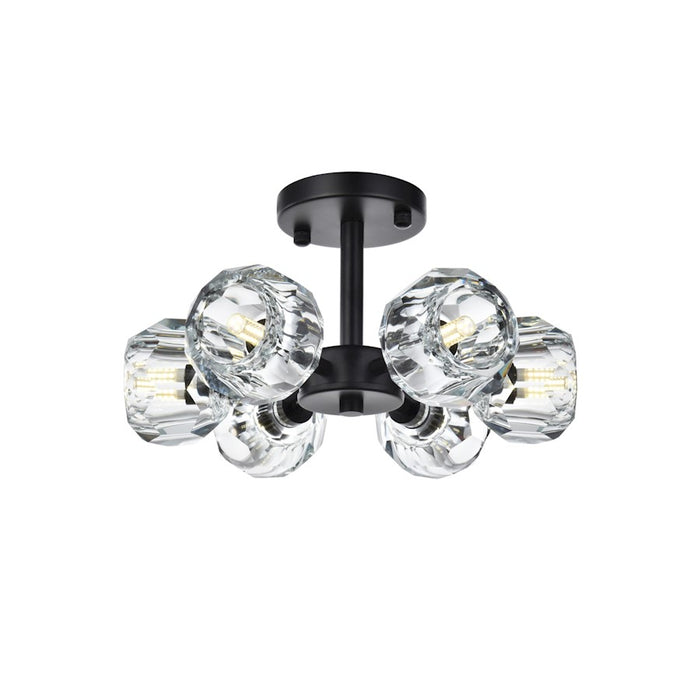 Elegant Lighting Eren 6 Light 14" Flush Mount, Black/Clear