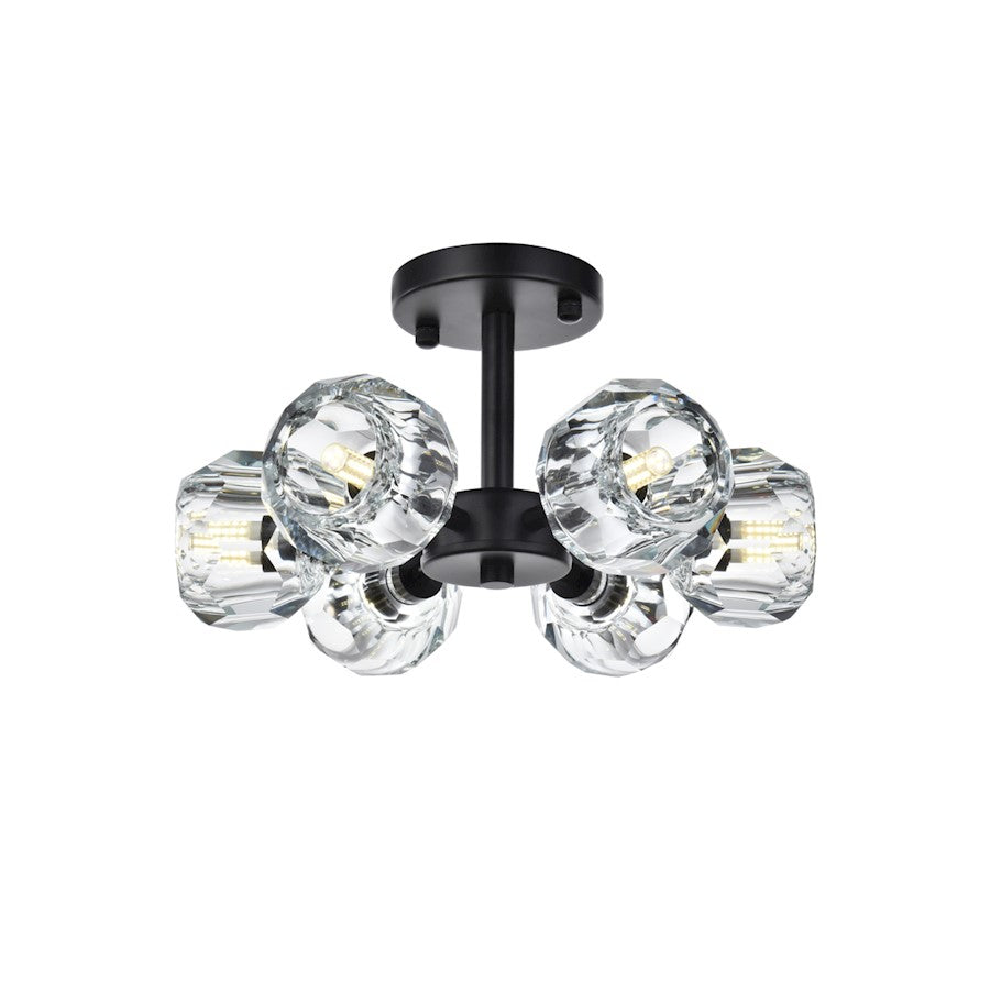 Elegant Lighting Eren 6 Light 14" Flush Mount, Black/Clear
