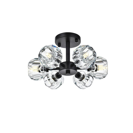 Elegant Lighting Eren 6 Light 14" Flush Mount, Black/Clear