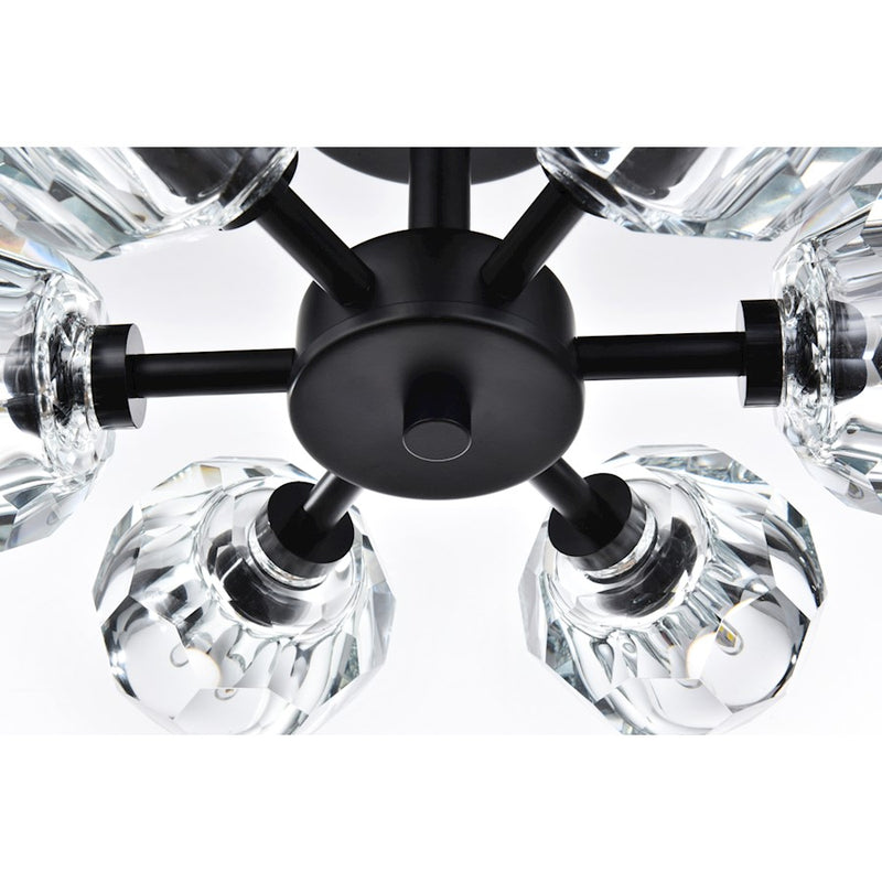 Elegant Lighting Eren 6 Light 14" Flush Mount, Black/Clear
