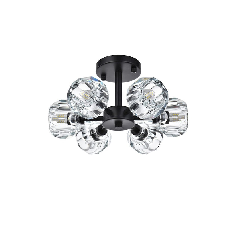 Elegant Lighting Eren 6 Light 14" Flush Mount, Black/Clear