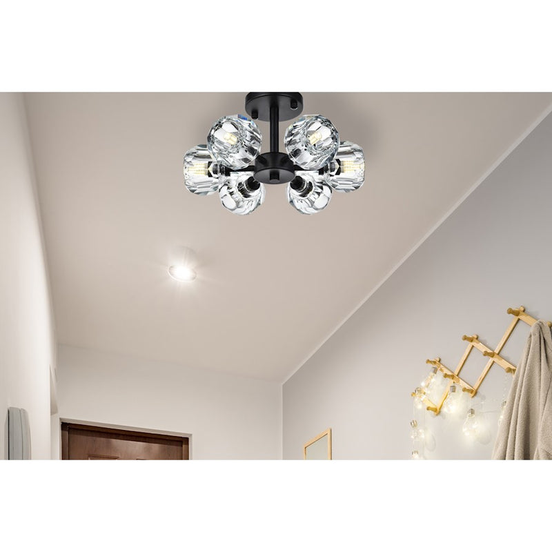 Elegant Lighting Eren 6 Light 14" Flush Mount, Black/Clear