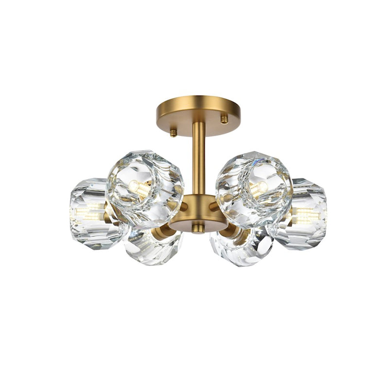 Elegant Lighting Eren 6 Light 14" Flush Mount, Satin Gold/Clear