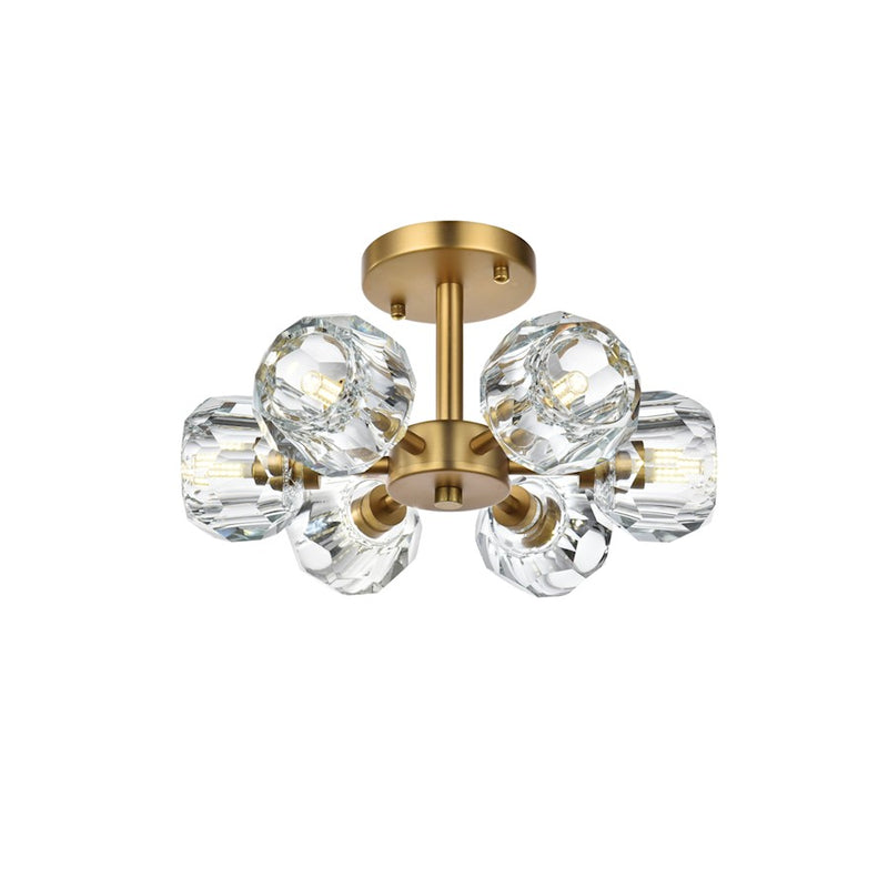 Elegant Lighting Eren 6 Light 14" Flush Mount, Satin Gold/Clear
