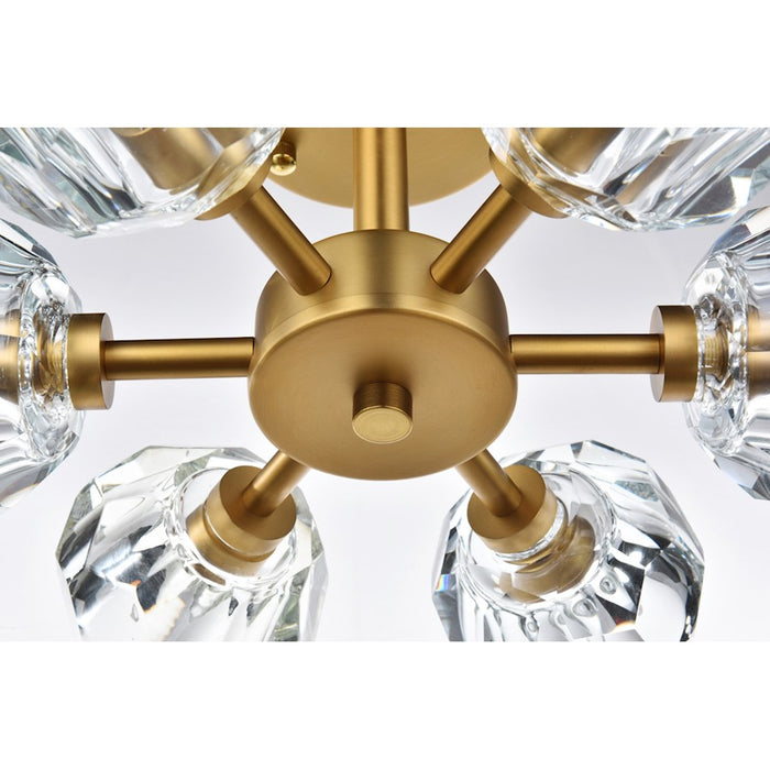 Elegant Lighting Eren 6 Light 14" Flush Mount, Satin Gold/Clear