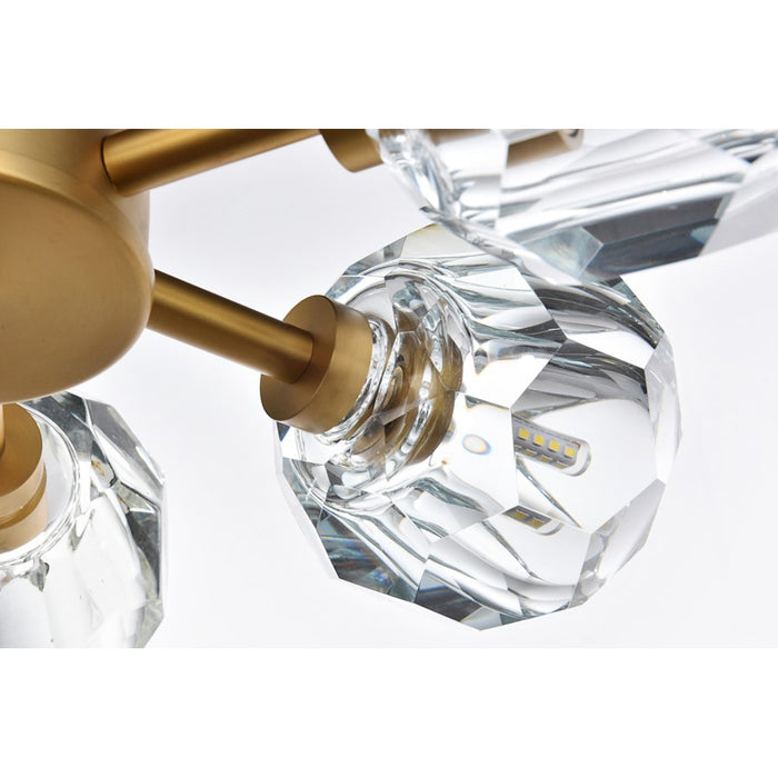 Elegant Lighting Eren 6 Light 14" Flush Mount, Satin Gold/Clear