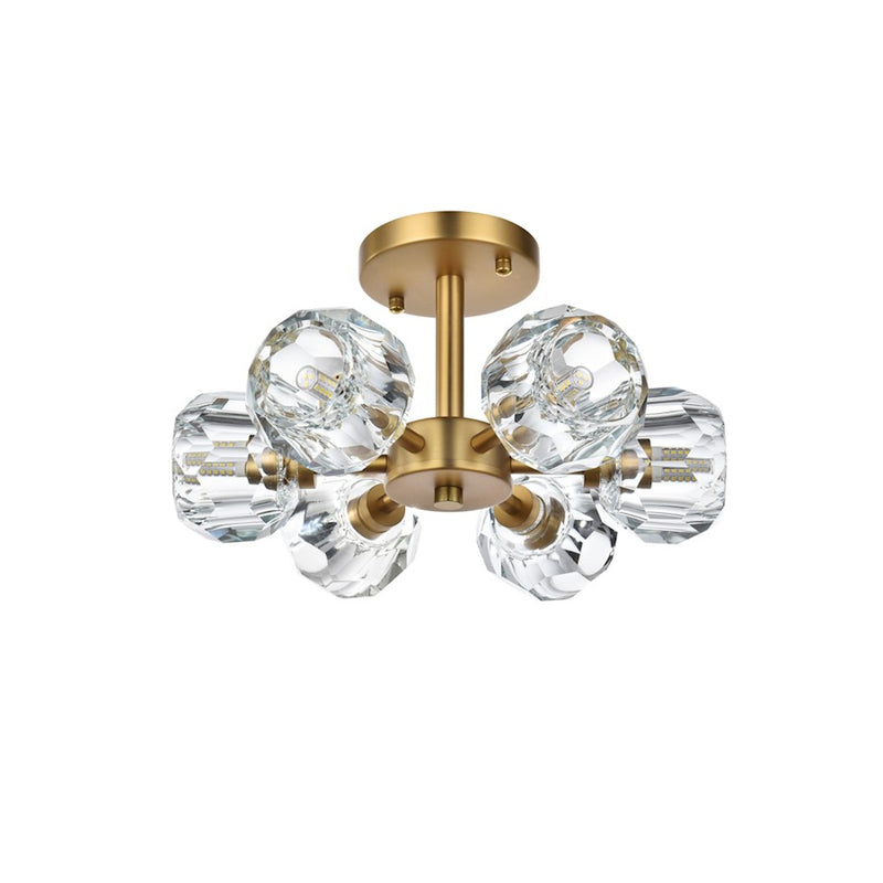 Elegant Lighting Eren 6 Light 14" Flush Mount, Satin Gold/Clear