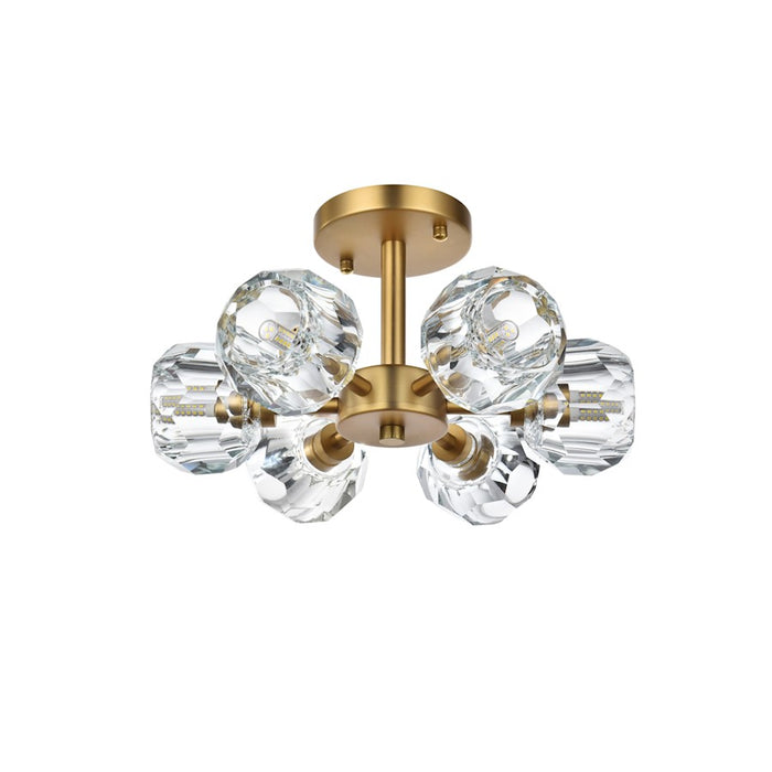Elegant Lighting Eren 6 Light 14" Flush Mount, Satin Gold/Clear