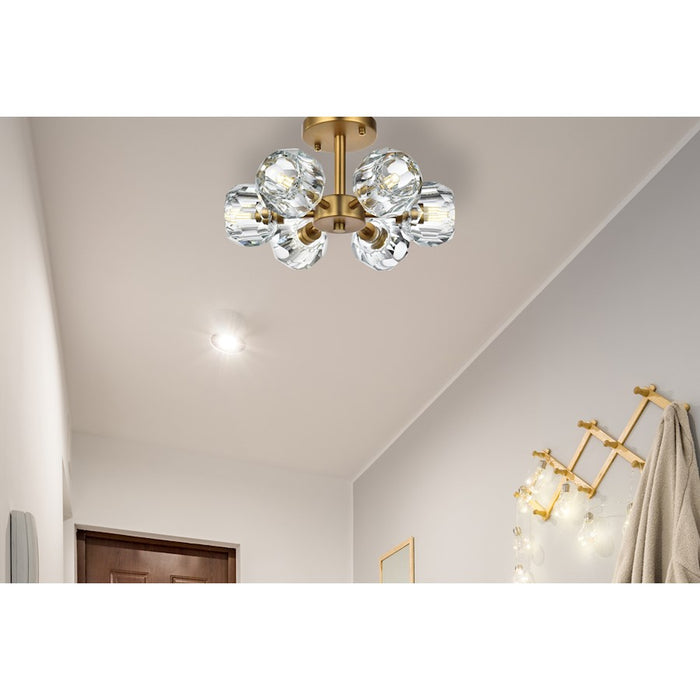 Elegant Lighting Eren 6 Light 14" Flush Mount, Satin Gold/Clear