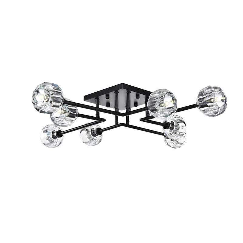 Elegant Lighting Eren 8 Light 31" Flush Mount, Black/Clear