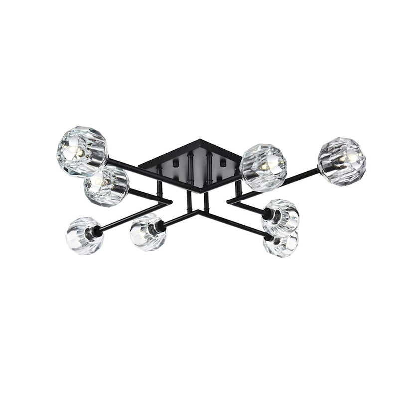 Elegant Lighting Eren 8 Light 31" Flush Mount, Black/Clear