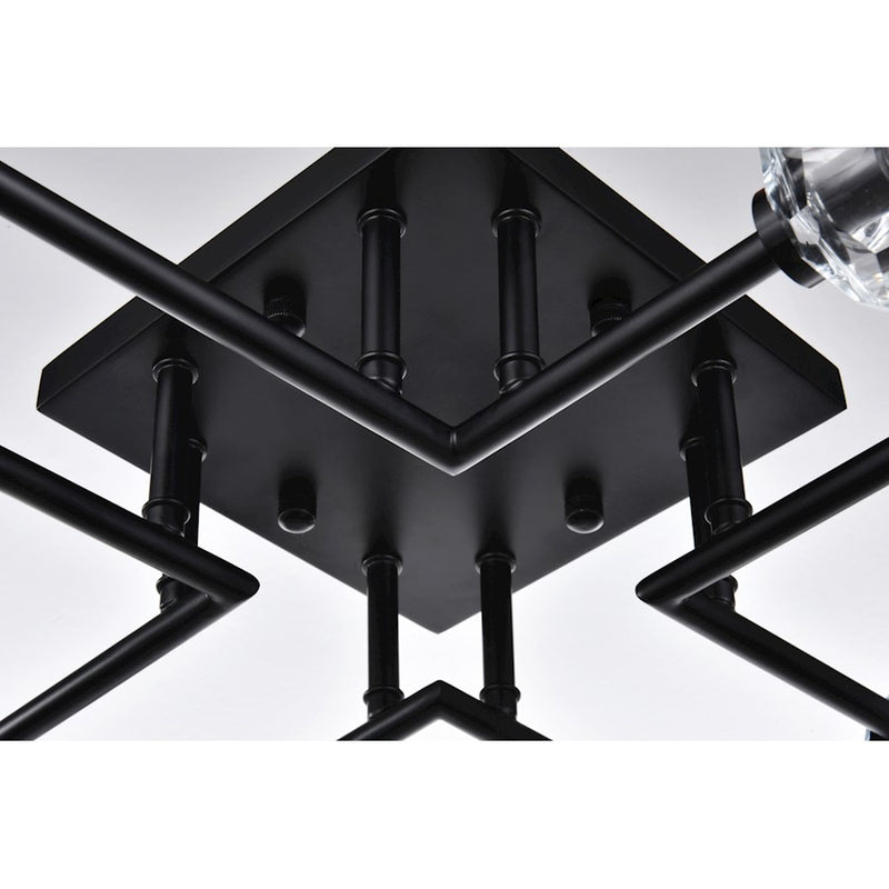 Elegant Lighting Eren 8 Light 31" Flush Mount, Black/Clear