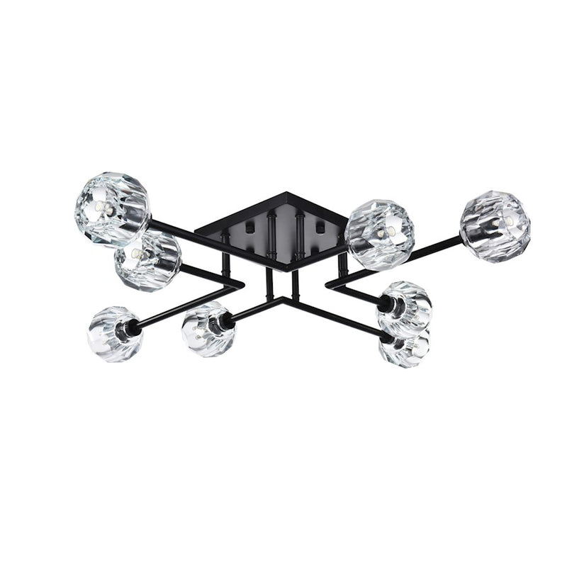 Elegant Lighting Eren 8 Light 31" Flush Mount, Black/Clear