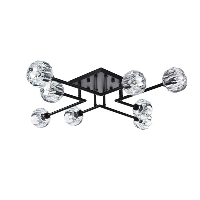 Elegant Lighting Eren 8 Light 31" Flush Mount, Black/Clear