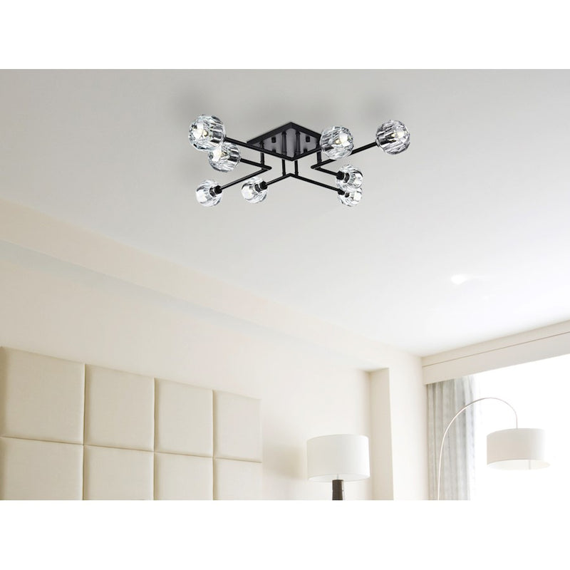 Elegant Lighting Eren 8 Light 31" Flush Mount, Black/Clear