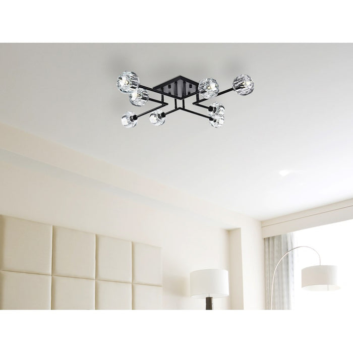 Elegant Lighting Eren 8 Light 31" Flush Mount, Black/Clear