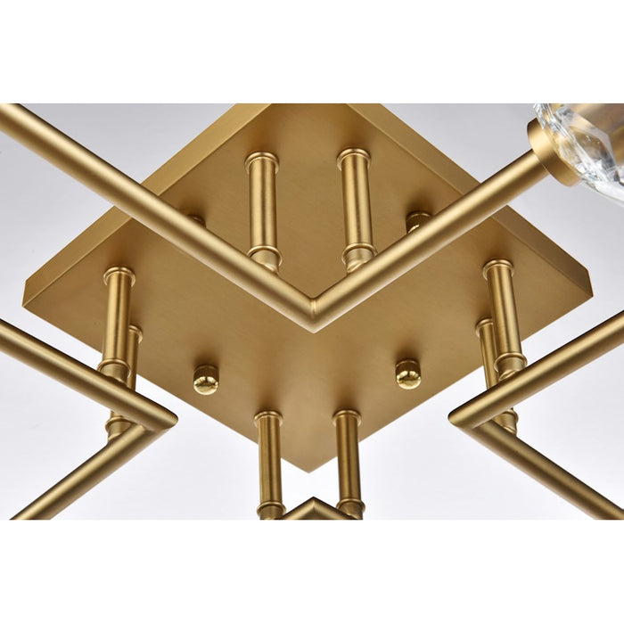 Elegant Lighting Eren 8 Light 31" Flush Mount, Satin Gold/Clear
