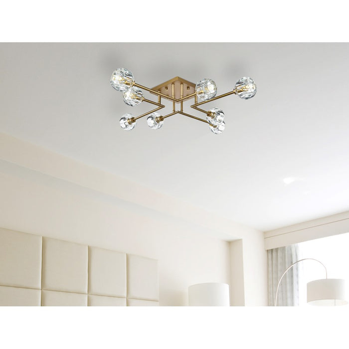 Elegant Lighting Eren 8 Light 31" Flush Mount, Satin Gold/Clear