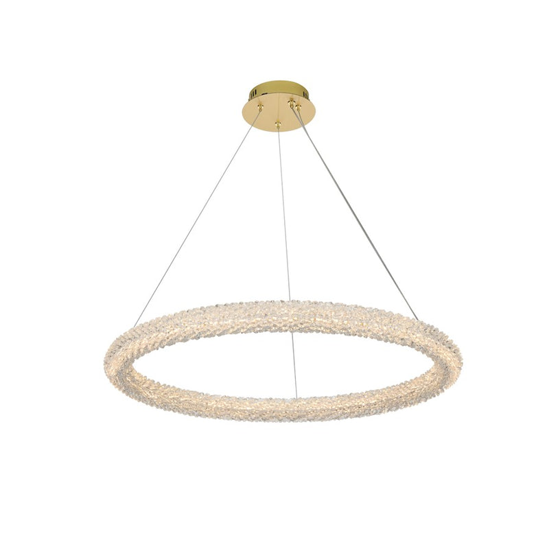 Elegant Lighting Bowen 1 Light 32"L Chandelier, Satin Gold/Clear