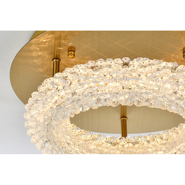 Elegant Lighting Bowen 1 Light 14"L Flush Mount, Satin Gold/Clear