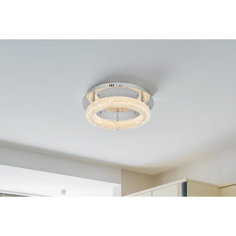 Elegant Lighting Bowen 1 Light 18"L Flush Mount, Chrome/Clear