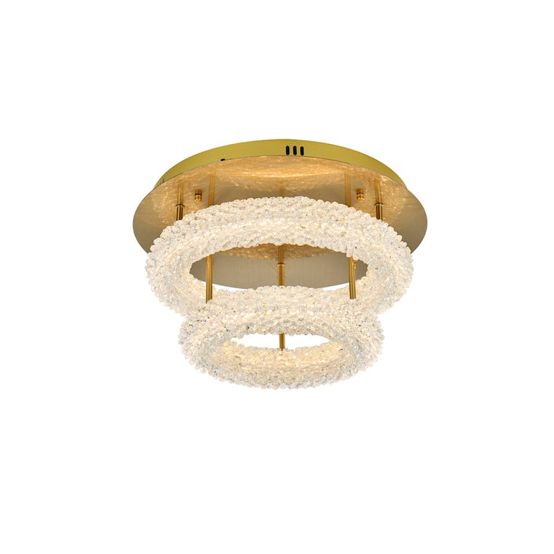 Elegant Lighting Bowen 2 Light 18"L Flush Mount, Satin Gold/Clear