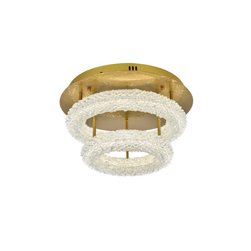 Elegant Lighting Bowen 2 Light 18"L Flush Mount, Satin Gold/Clear