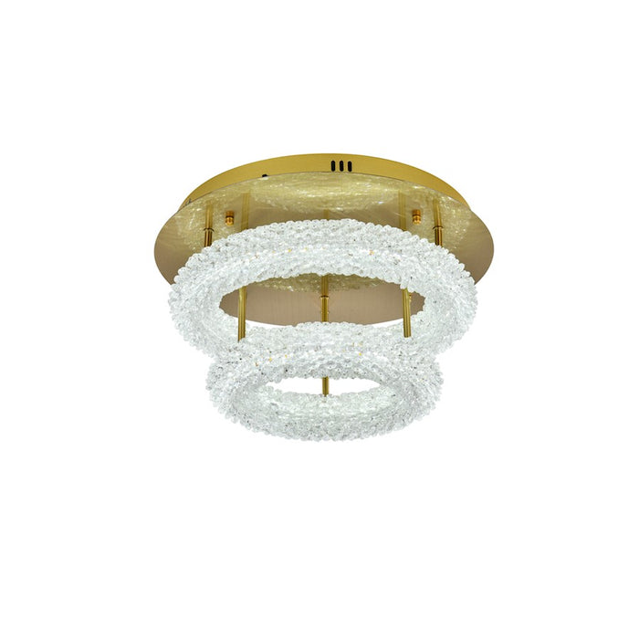 Elegant Lighting Bowen 2 Light 18"L Flush Mount, Satin Gold/Clear