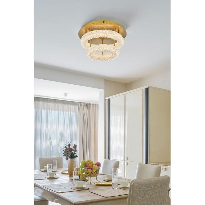 Elegant Lighting Bowen 2 Light 18"L Flush Mount, Satin Gold/Clear