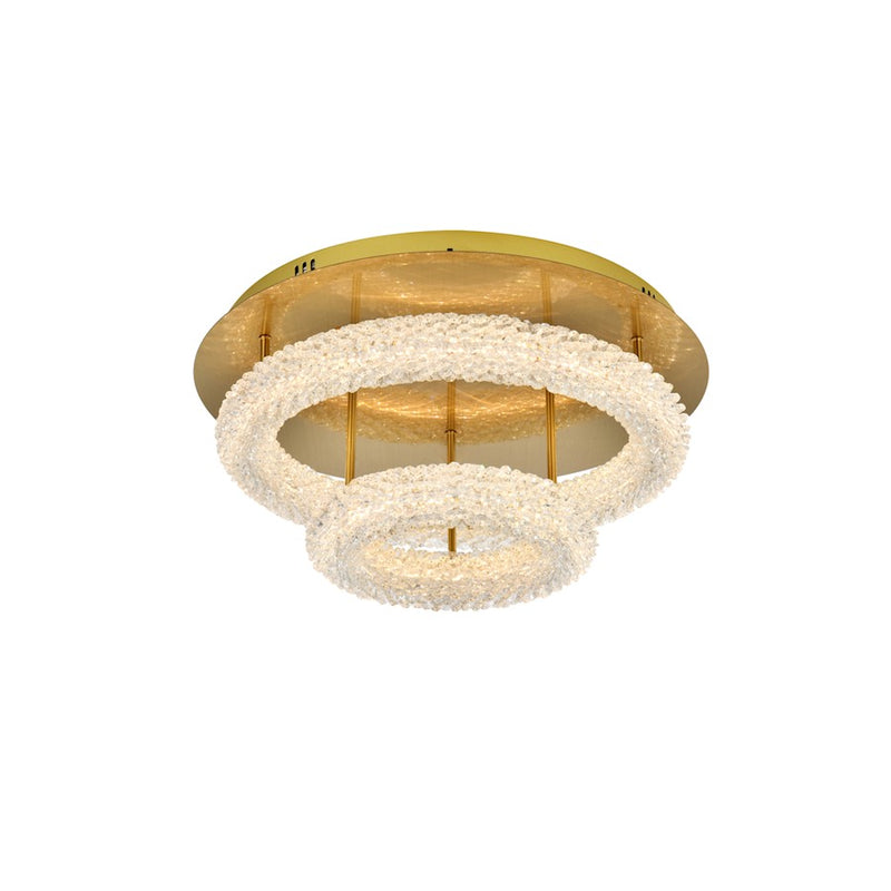 Elegant Lighting Bowen 2 Light 22"L Flush Mount, Satin Gold/Clear