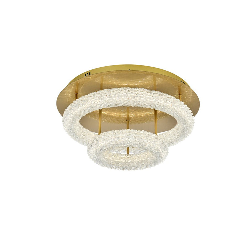 Elegant Lighting Bowen 2 Light 22"L Flush Mount, Satin Gold/Clear