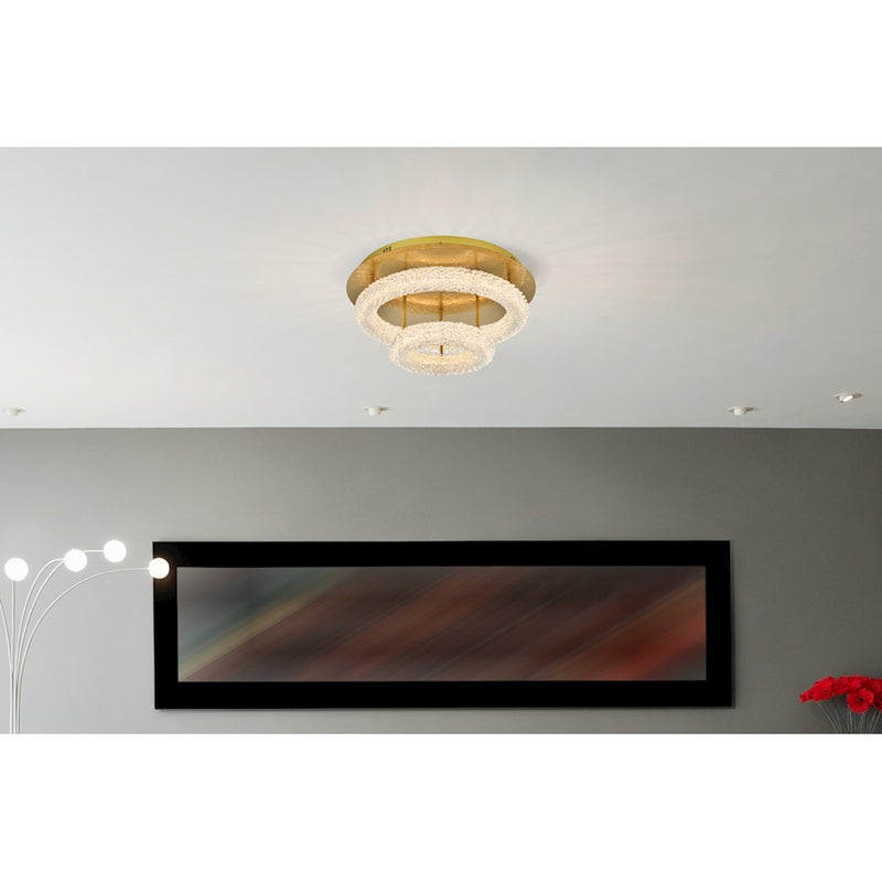 Elegant Lighting Bowen 2 Light 22"L Flush Mount, Satin Gold/Clear
