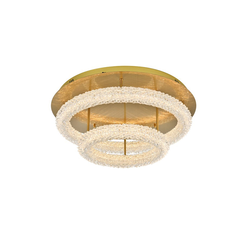 Elegant Lighting Bowen 2 Light 26"L Flush Mount, Satin Gold/Clear