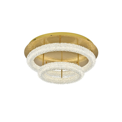 Elegant Lighting Bowen 2 Light 26"L Flush Mount, Satin Gold/Clear
