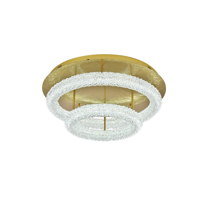 Elegant Lighting Bowen 2 Light 26"L Flush Mount, Satin Gold/Clear