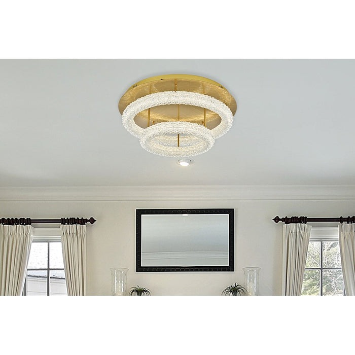 Elegant Lighting Bowen 2 Light 26"L Flush Mount, Satin Gold/Clear