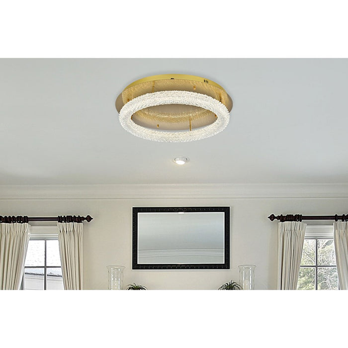Elegant Lighting Bowen 1 Light 26"L Flush Mount, Satin Gold/Clear
