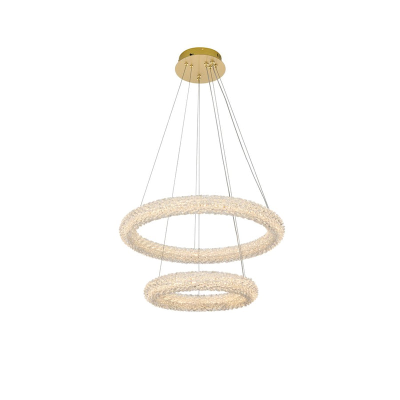 Elegant Lighting Bowen 2 Light 24"L Chandelier, Satin Gold/Clear