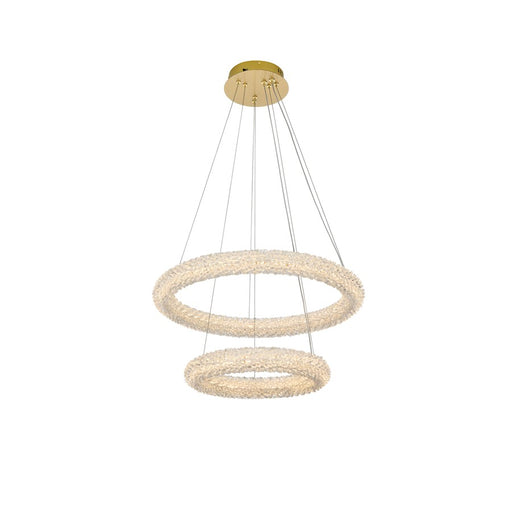 Elegant Lighting Bowen 2 Light 24"L Chandelier, Satin Gold/Clear - 3800G24SG