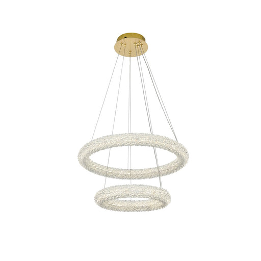 Elegant Lighting Bowen 2 Light 24"L Chandelier, Satin Gold/Clear