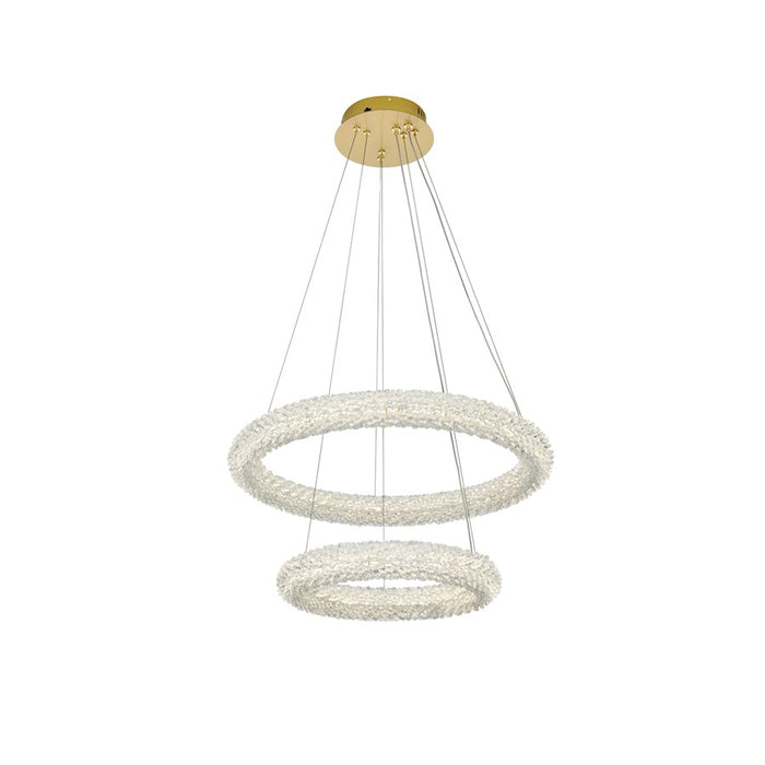 Elegant Lighting Bowen 2 Light 24"L Chandelier, Satin Gold/Clear