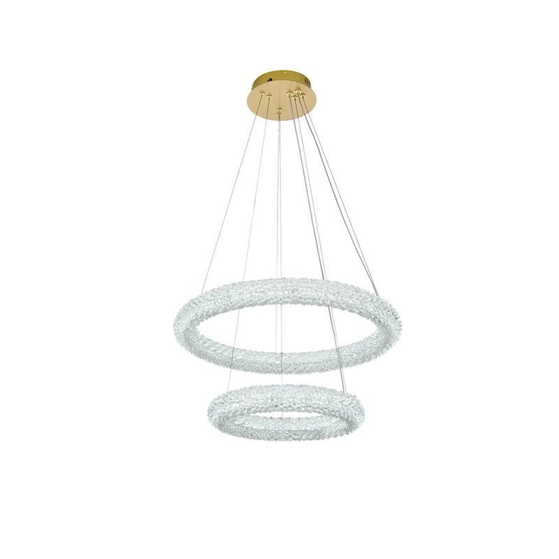 Elegant Lighting Bowen 2 Light 24"L Chandelier, Satin Gold/Clear