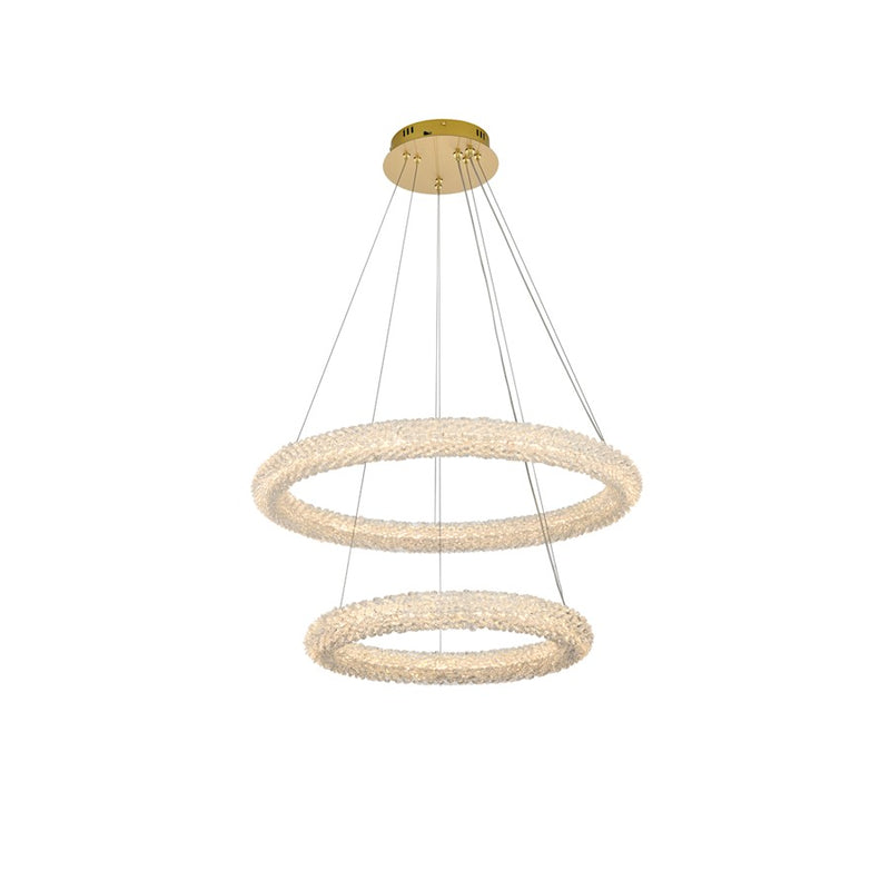 Elegant Lighting Bowen 2 Light 28"L Chandelier, Satin Gold/Clear