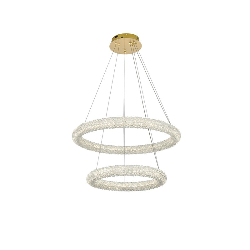 Elegant Lighting Bowen 2 Light 28"L Chandelier, Satin Gold/Clear