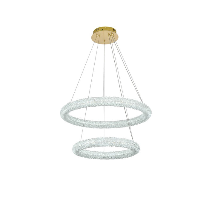 Elegant Lighting Bowen 2 Light 28"L Chandelier, Satin Gold/Clear