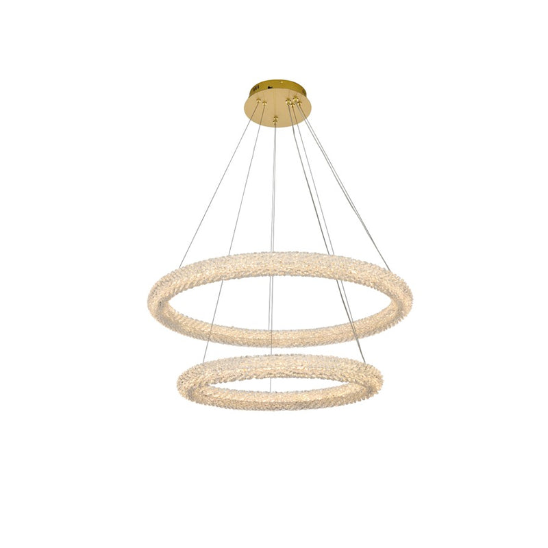 Elegant Lighting Bowen 2 Light 32"L Chandelier, Satin Gold/Clear