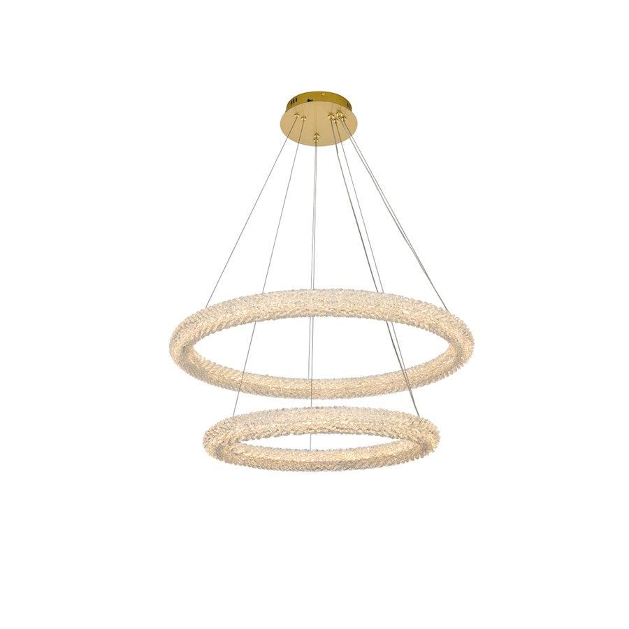 Elegant Lighting Bowen 2 Light 32"L Chandelier, Satin Gold/Clear - 3800G32SG
